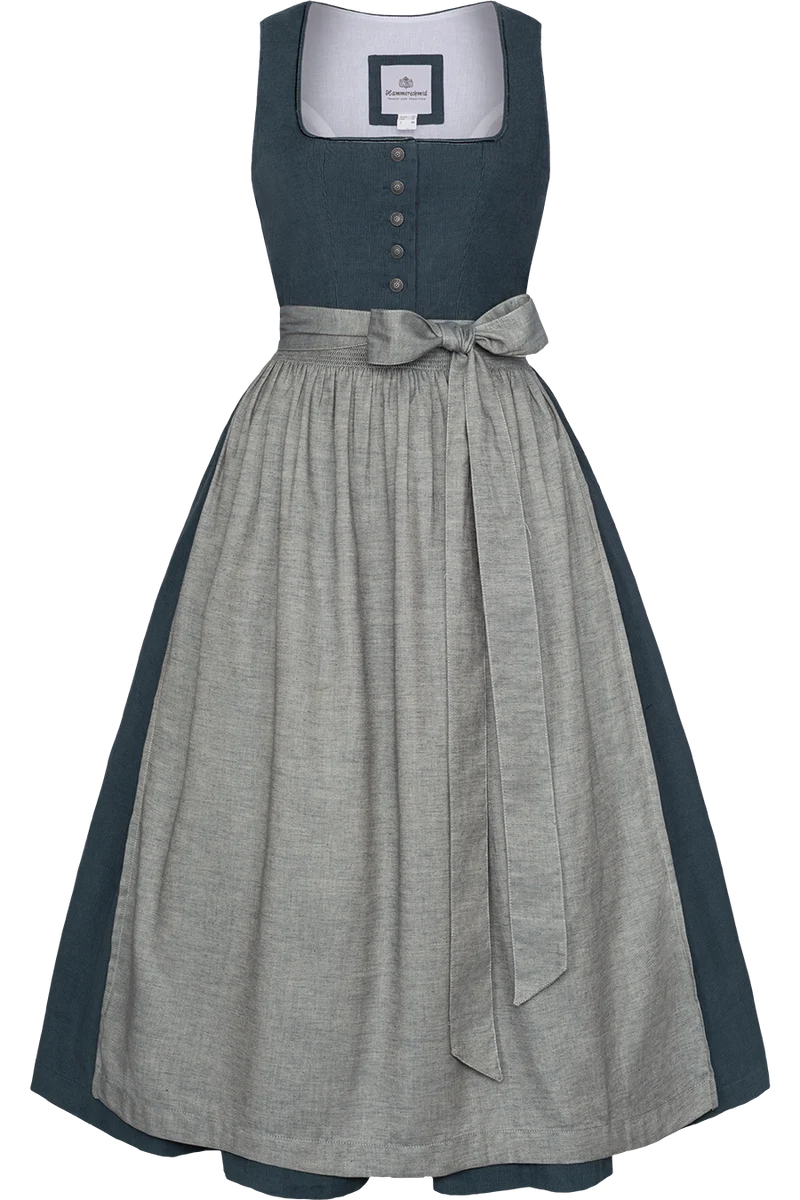 Langes Dirndl aus Baumwolle mit Cordmieder - blau