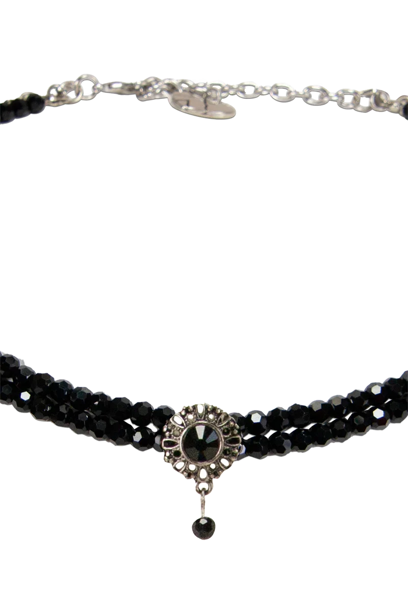 Damen Kropfkette zweireihig mit Perlen - schwarz