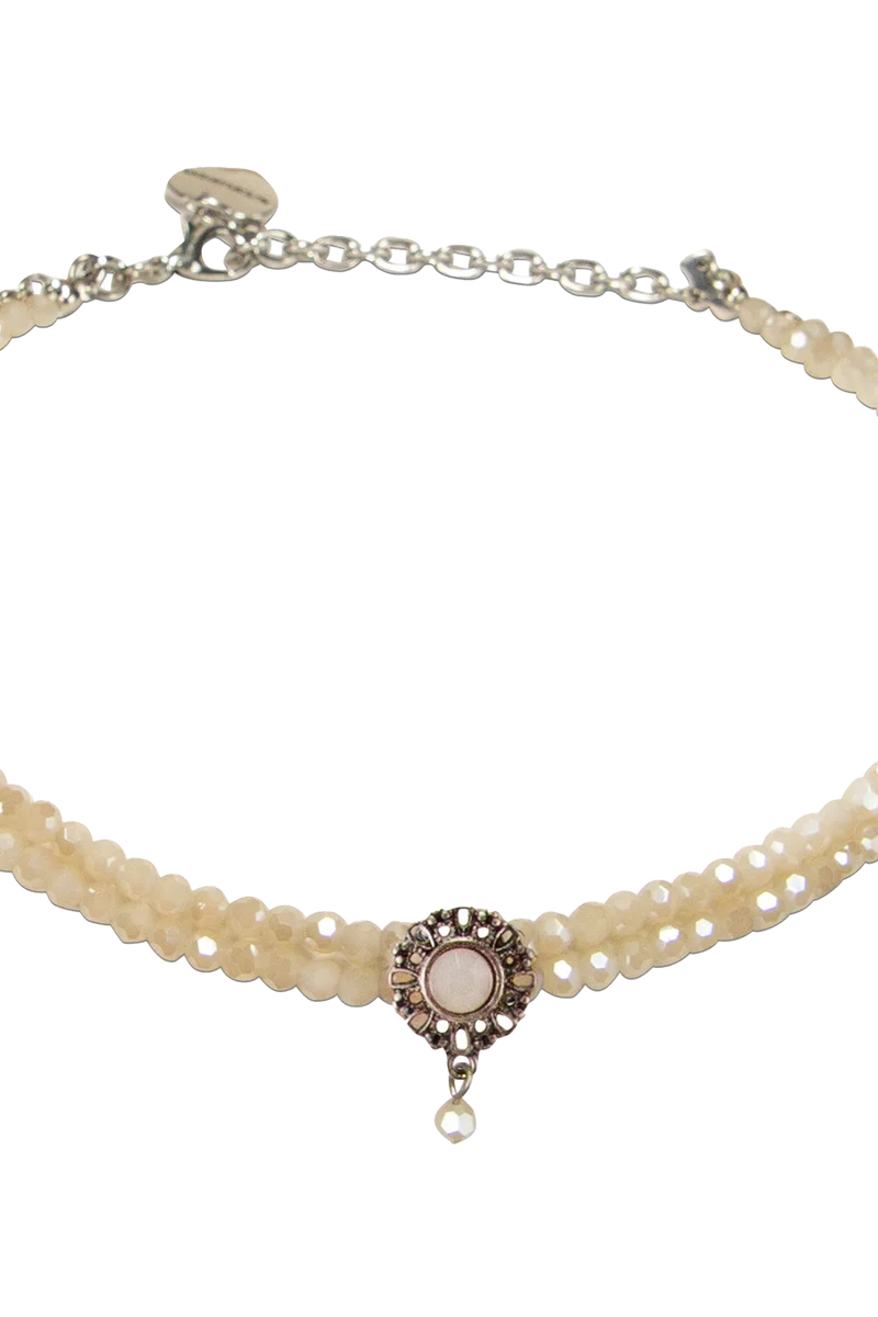 Damen Kropfkette zweireihig mit Perlen - taupe