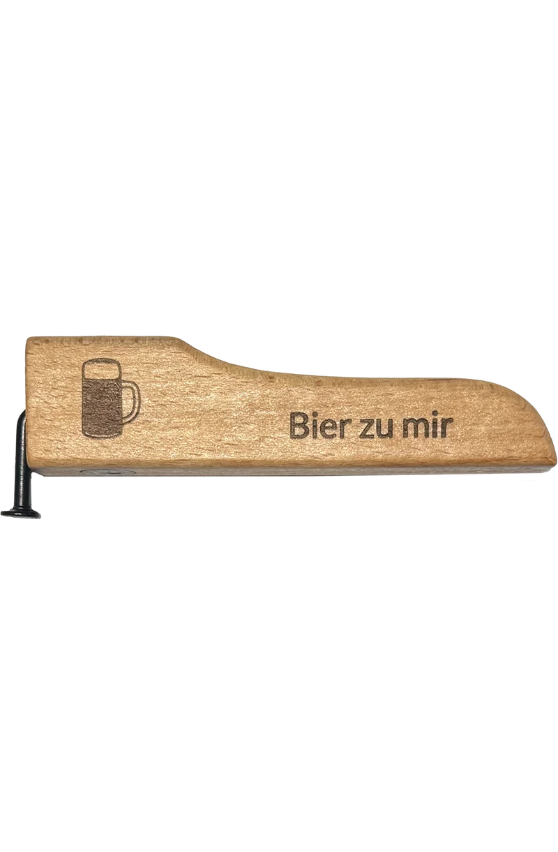 Flaschenöffner aus Holz mit Gravur - bier zu mir