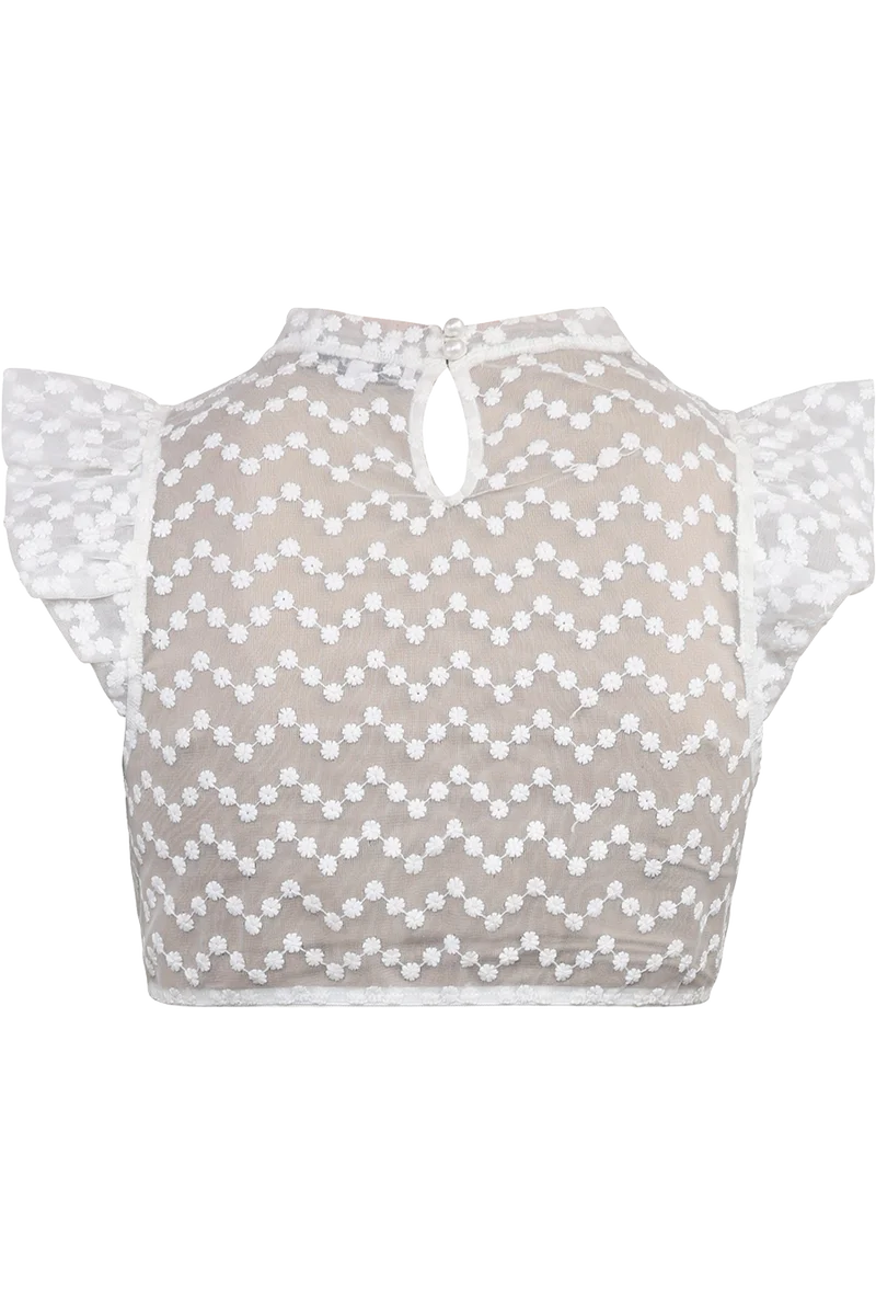 Dirndlbluse mit Blütenstickerei und Flügelärmeln - offwhite
