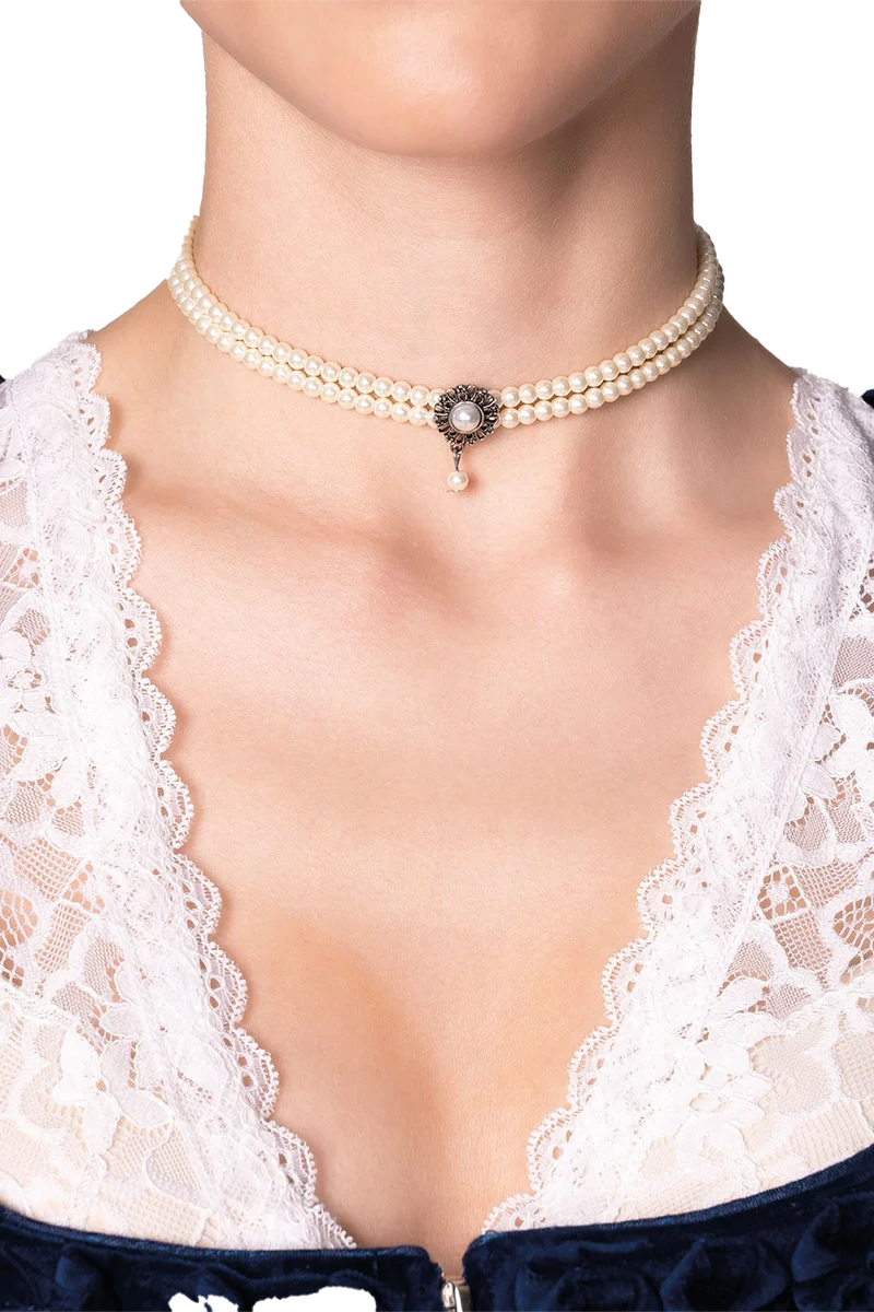 Damen Kropfkette aus Perlen - creme