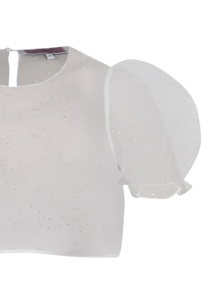 Dirndlbluse transparent mit Puffärmel und Punktedesign - lichtgrau