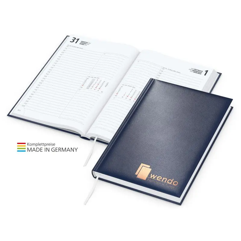 Premium Image-Buchkalender mit Kupferprägung - Dunkelblau, luxuriöses Design