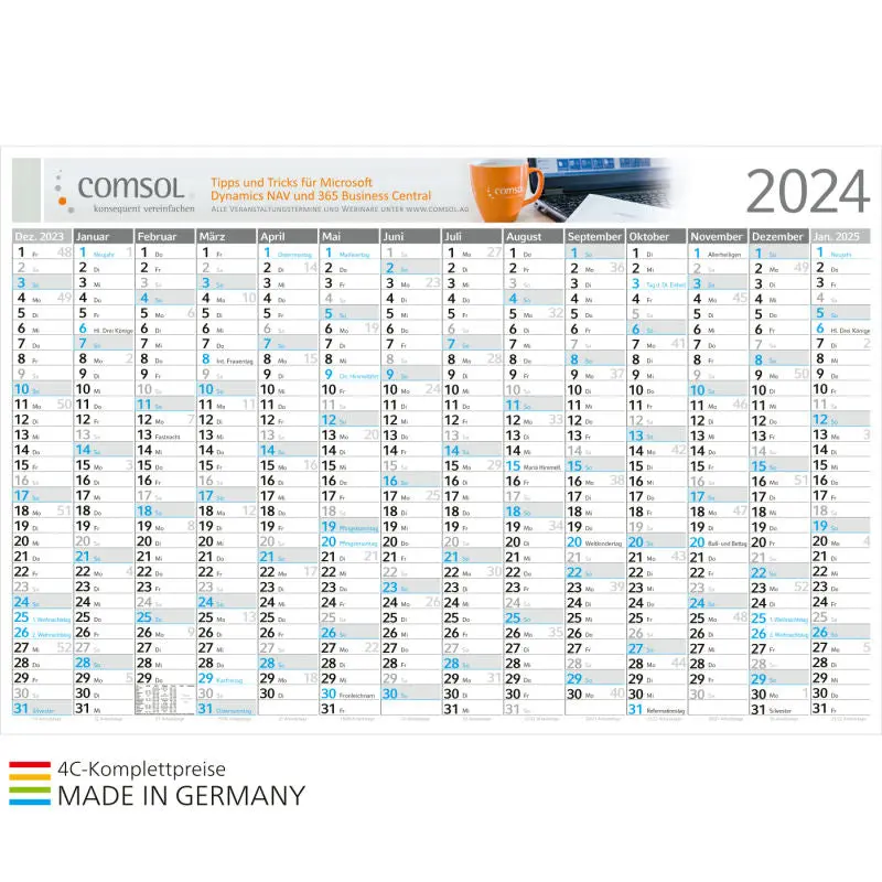 Horizont M, Sonn- und Feiertage Blau mit 4C-Druck - Hellgrau & Blau - Premium Werbedrucke