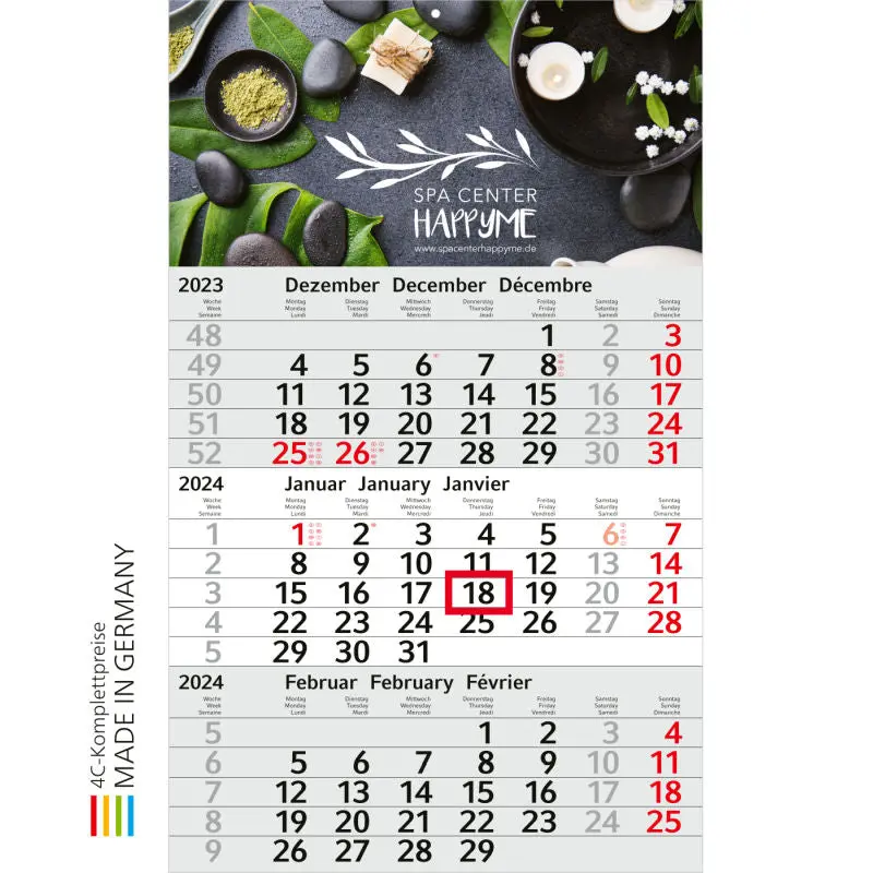 Budget 3 Express mit 4C-Druck - Hellgrau - Rot, Personalisierter Hochgeschwindigkeits-Kalender