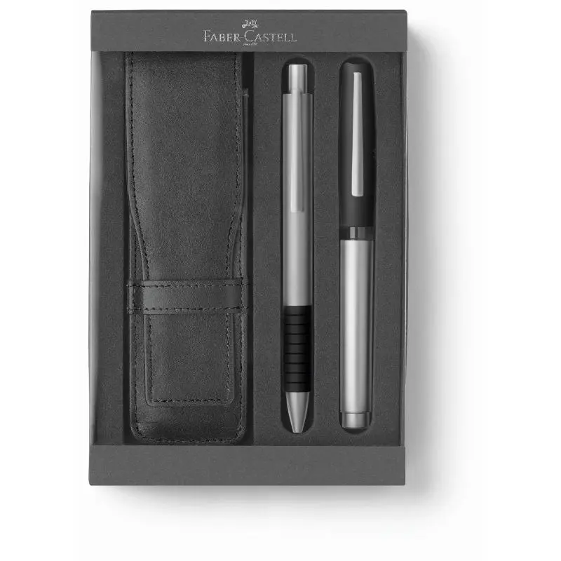 Essentio Metall Schreibset mit Kugelschreiber und Rollerball - Silber - Elegante Schreibwerkzeuge