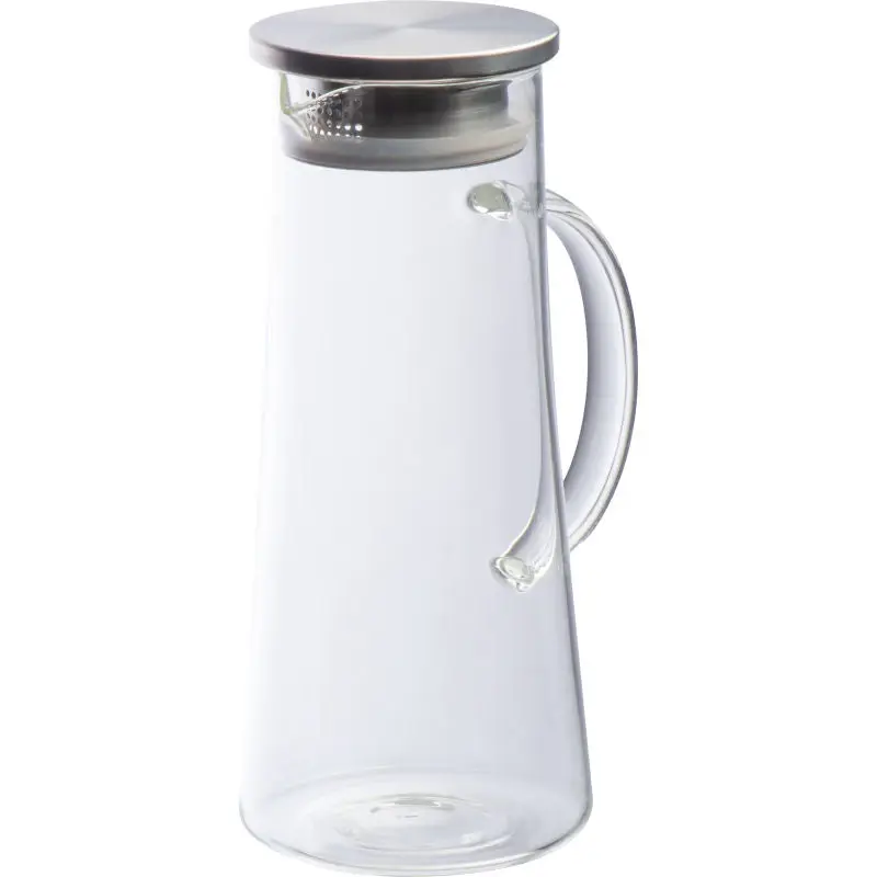 Große Glaskaraffe mit Edelstahldeckel, 1.350ml, Durchsichtig