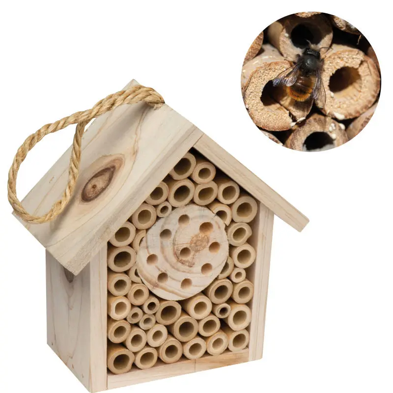 Beige Holz-Insektenunterkunft - Ökologisches Bienen- und Käferhotel für den Garten