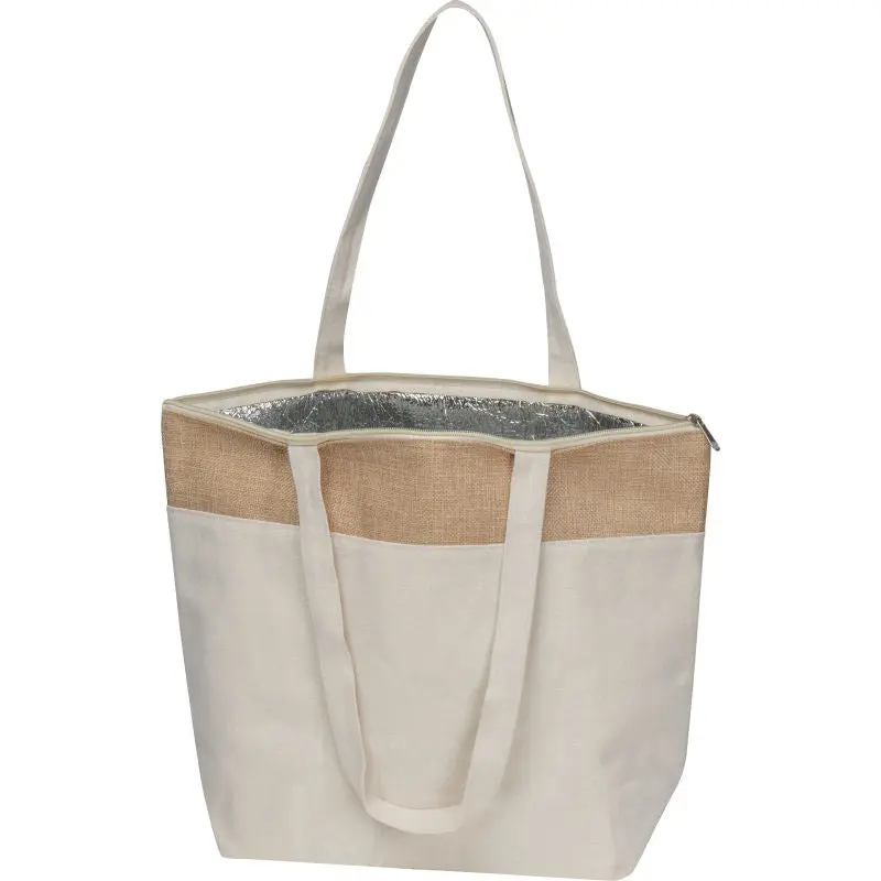 Beige Baumwoll-Jute Cooler Bag: Stilvoll, Umweltfreundlich, Praktisch - Frische unterwegs