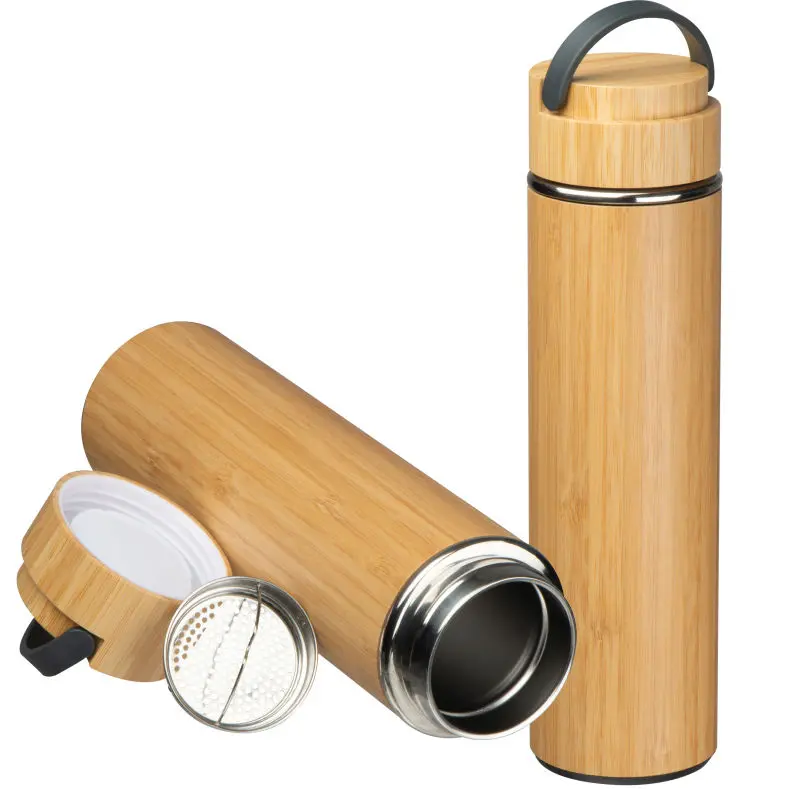 Beige Bambus-Trinkflasche mit Teesieb, 500ml - Natur Pur