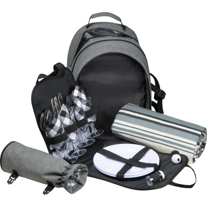 Anthrazitfarbener Picknickrucksack für 4 mit Decke – stilvoll & praktisch