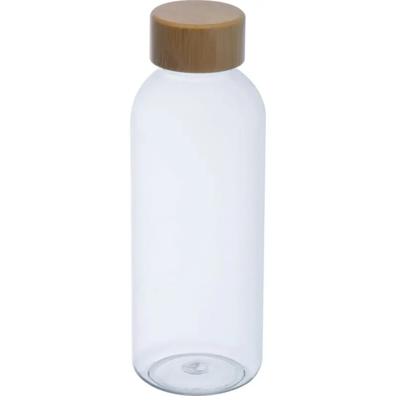 Transparente PET Wasserflasche, 600ml mit Bambusdeckel - Öko-Stil