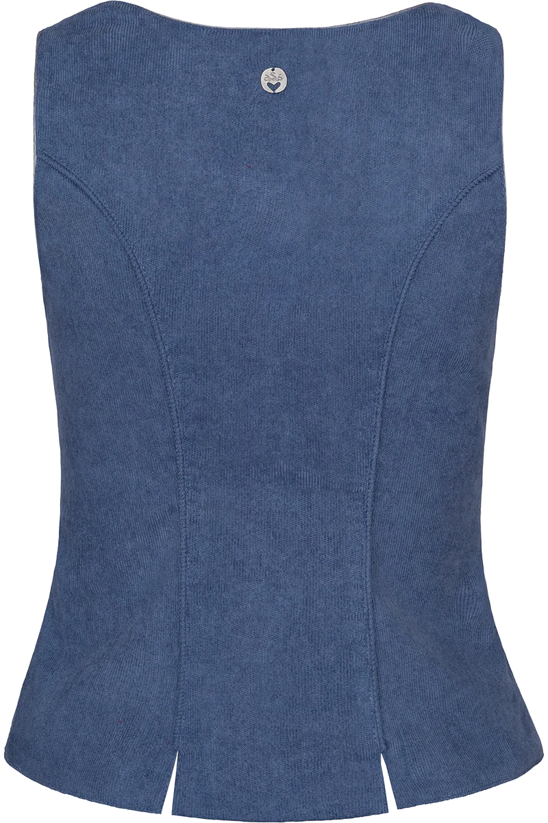 Trachten-Mieder aus Cord mit Blumenstickerei - mittelblau