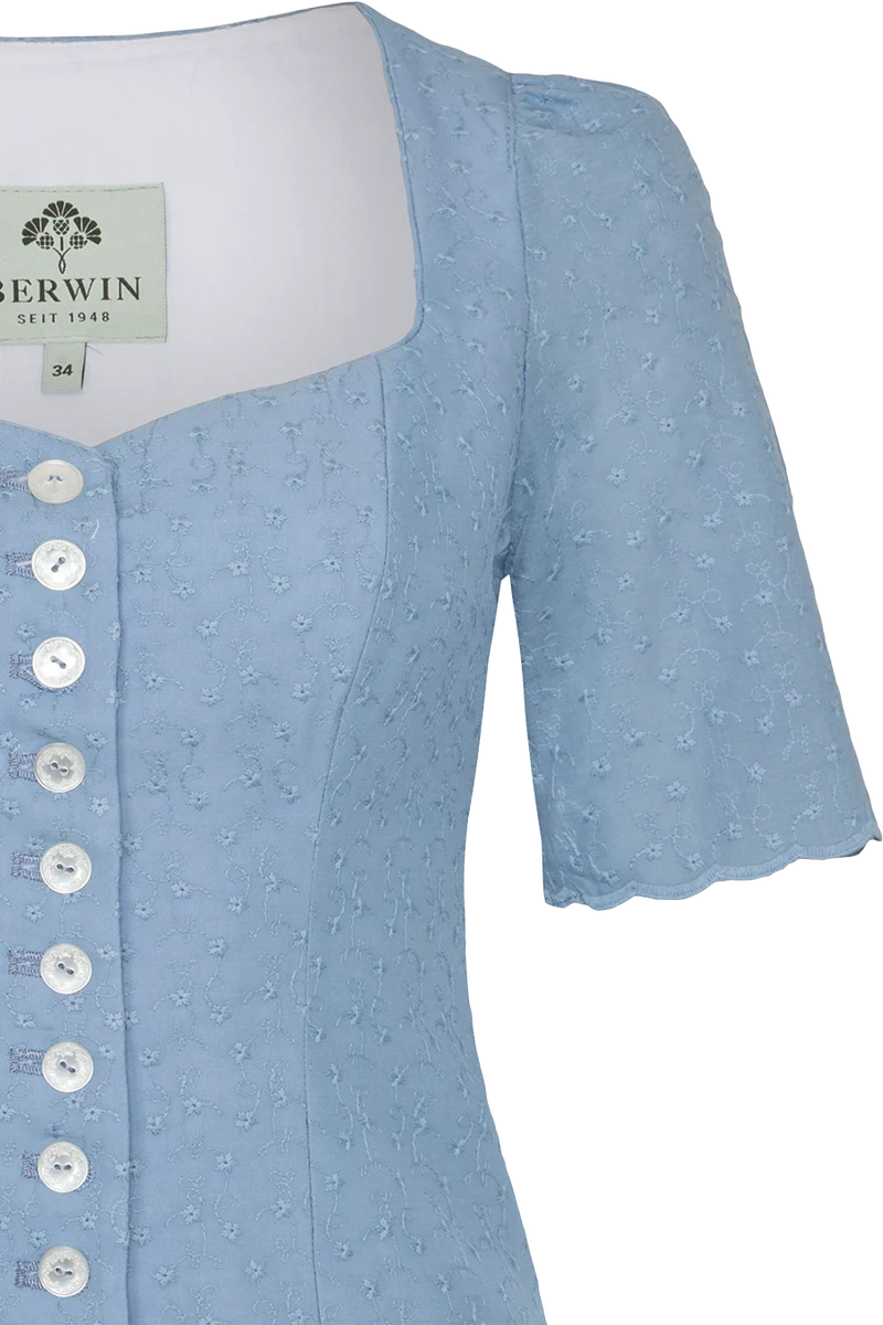 Damen Trachtenmiederbluse mit Arm und Blütenstickerei - hellblau