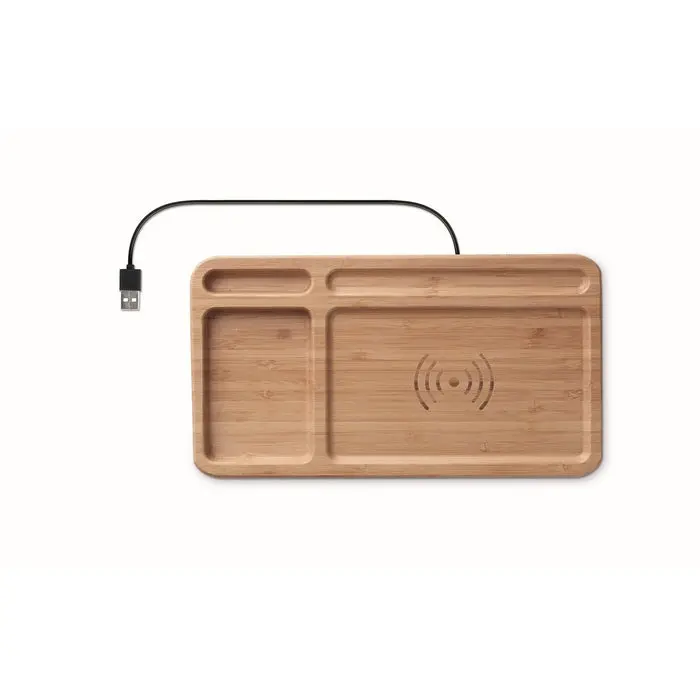 Holz Organizer mit Ladestation CLEANDESK - Desktop Organizer, Schreibtisch-Ordnungssystem