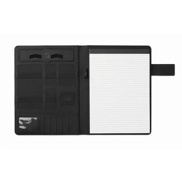Schwarzes DIN A4 Portfolio & Powerbank Powerfoldy - Organisation und Aufladen in einem