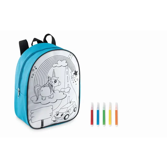 Rucksack mit 5 Filzstiften BACKSKETCHY - Türkis, Kreativer & Stilvoller Rucksack für Kinder