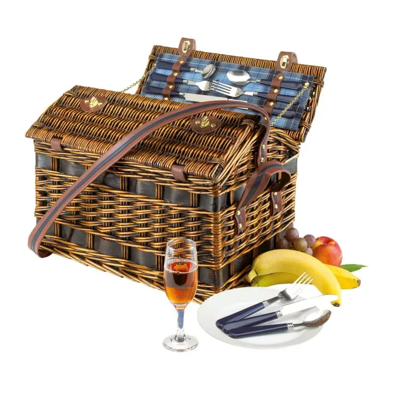 Weiden-Picknickkorb SUMMERTIME - handgeflochten, marineblau
