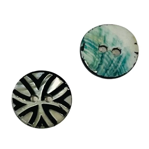 Perlmuttknopf Natur Schwarz/Silberfarben 2-Loch 15 mm – PL-3-A SCHWARZ-SILBER