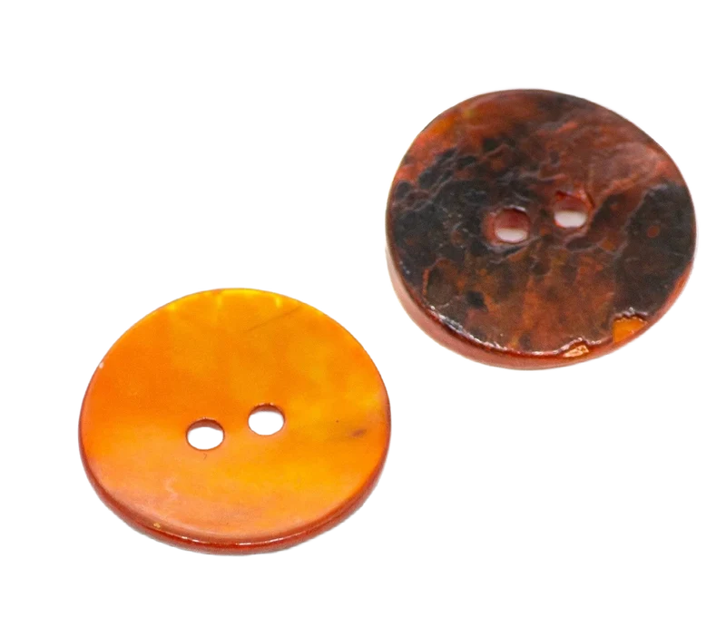 Perlmuttknopf Natur Orange 2-Loch – PL-110-ORANGE
