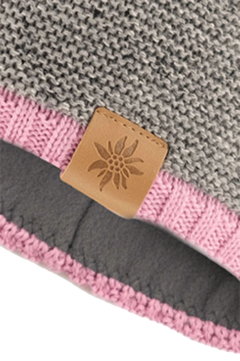 Unisex Trachten-Strickmütze mit Edelweiß-Lederpatch