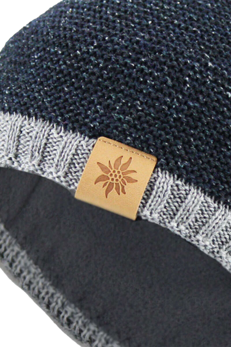 Unisex Trachten-Strickmütze mit Edelweiß-Lederpatch
