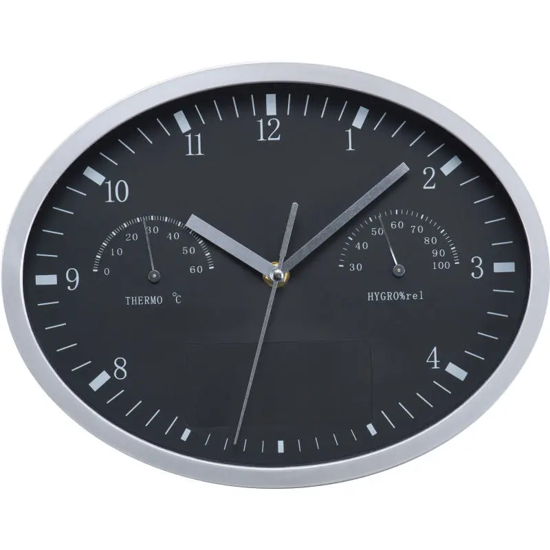 Klima-Kontroll Wanduhr - Hygrometer, Thermometer, Modernes Schwarz, 30 cm
