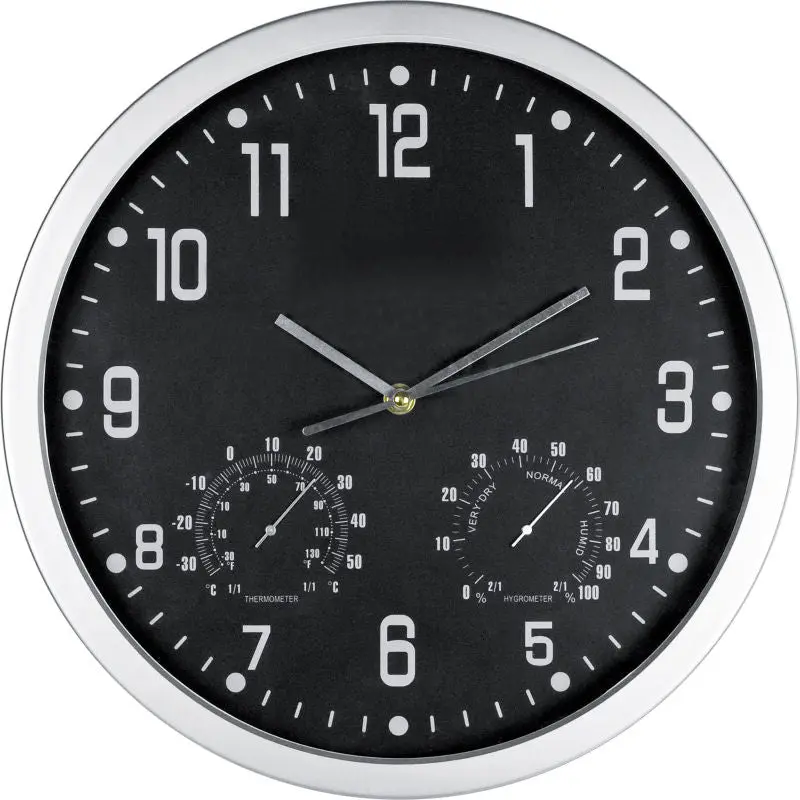 Multifunktionale Wanduhr - Hygrometer, Thermometer, Elegantes Schwarz, 30 cm