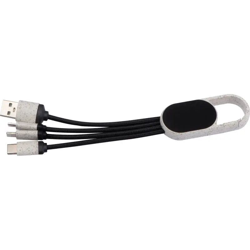 3-in-1 Ladekabel aus Weizenstroh mit Leuchtfunktion - Beige