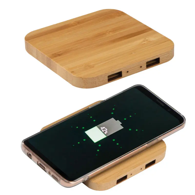Bambus Wireless Charger mit 2 USB-Hubs - Natürlich Beige