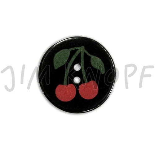 Kinderknopf Kirsche Schwarz-Rot – Kunststoffknopf JIM-13206