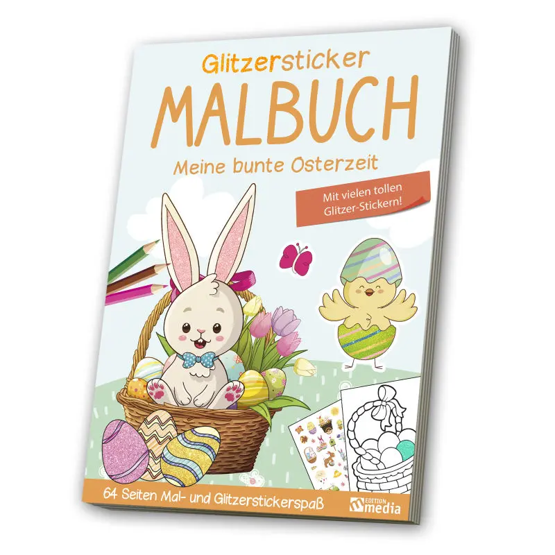 Oster-Malbuch mit Glitzer-Stickern für Kreativen Malspaß