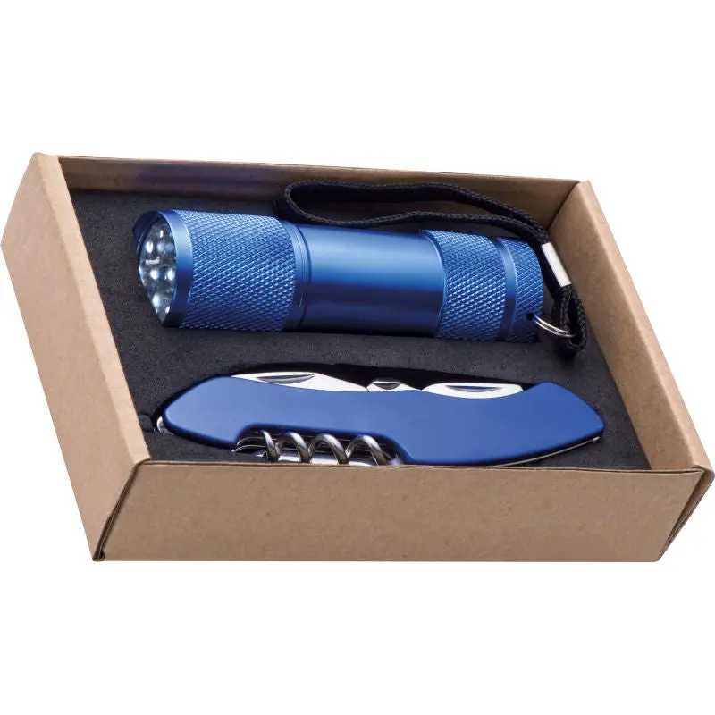 Set Taschenlampe & Taschenmesser Dover - Blau Vielseitiges und praktisches Outdoor-Werkzeugset