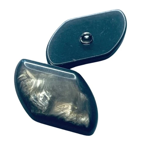 Knebelknopf Perlmuttimitat Schwarz-Silber – Perlmuttimitatknopf K-81