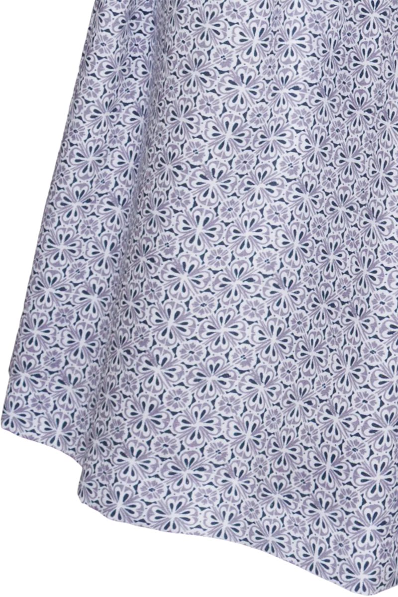 Langes Baumwolldirndl mit Perlmuttknöpfen - blau gemustert