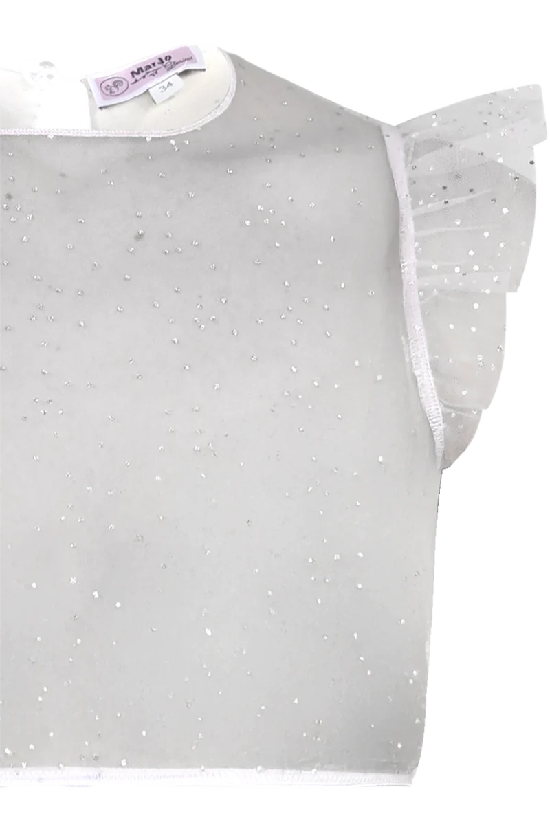 Dirndlbluse aus transparentem Tüll mit Glitzerpünktchen - lichtgrau