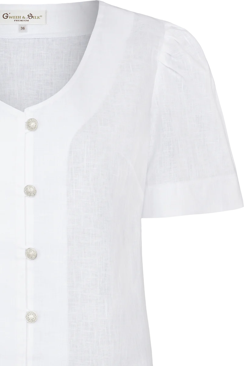 Damen Trachtenbluse aus Baumwoll-Leinen-Mischung - weiß