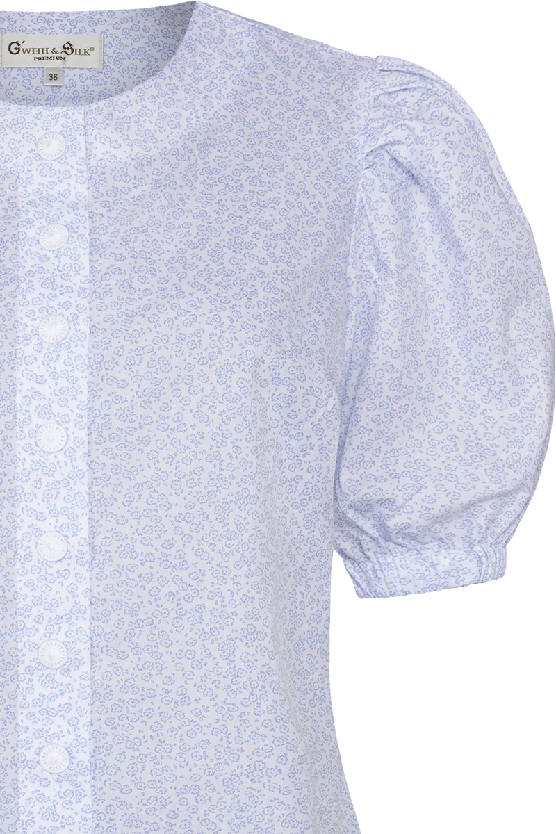 Damen Trachtenbluse mit Blumenmuster - blau