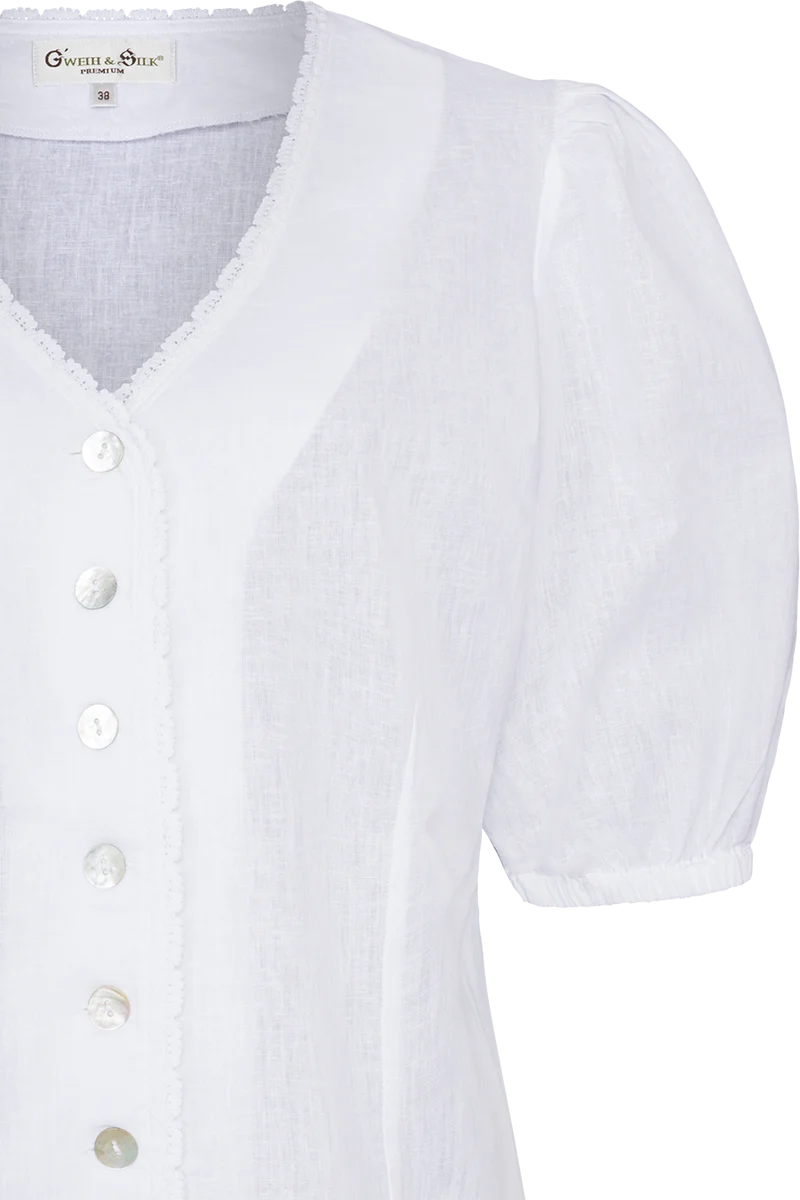 Damen Leinen-Baumwoll-Bluse mit Puffärmel - weiß