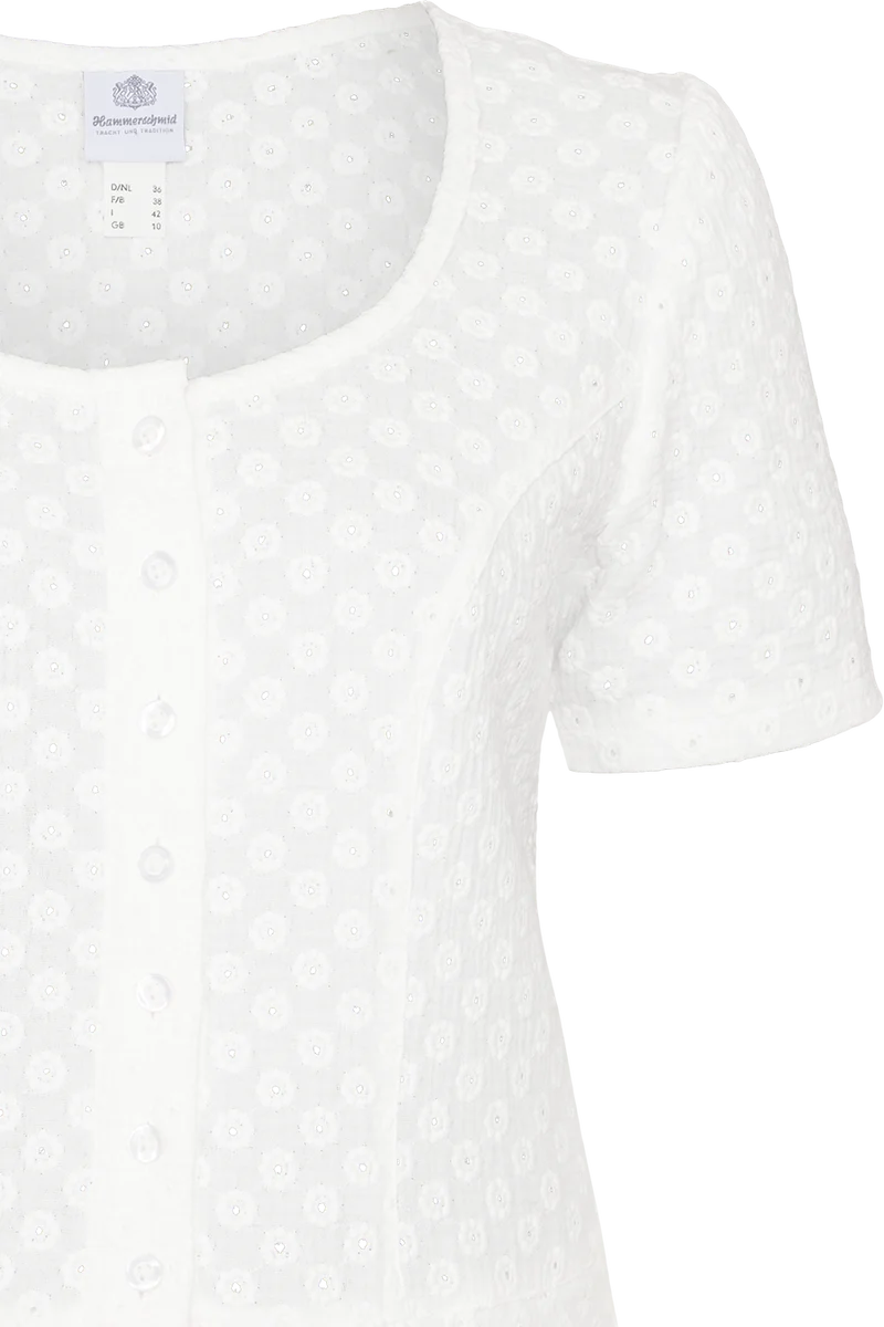 Damen Trachten-Miederbluse aus Musselin mit Lochstickerei - weiß