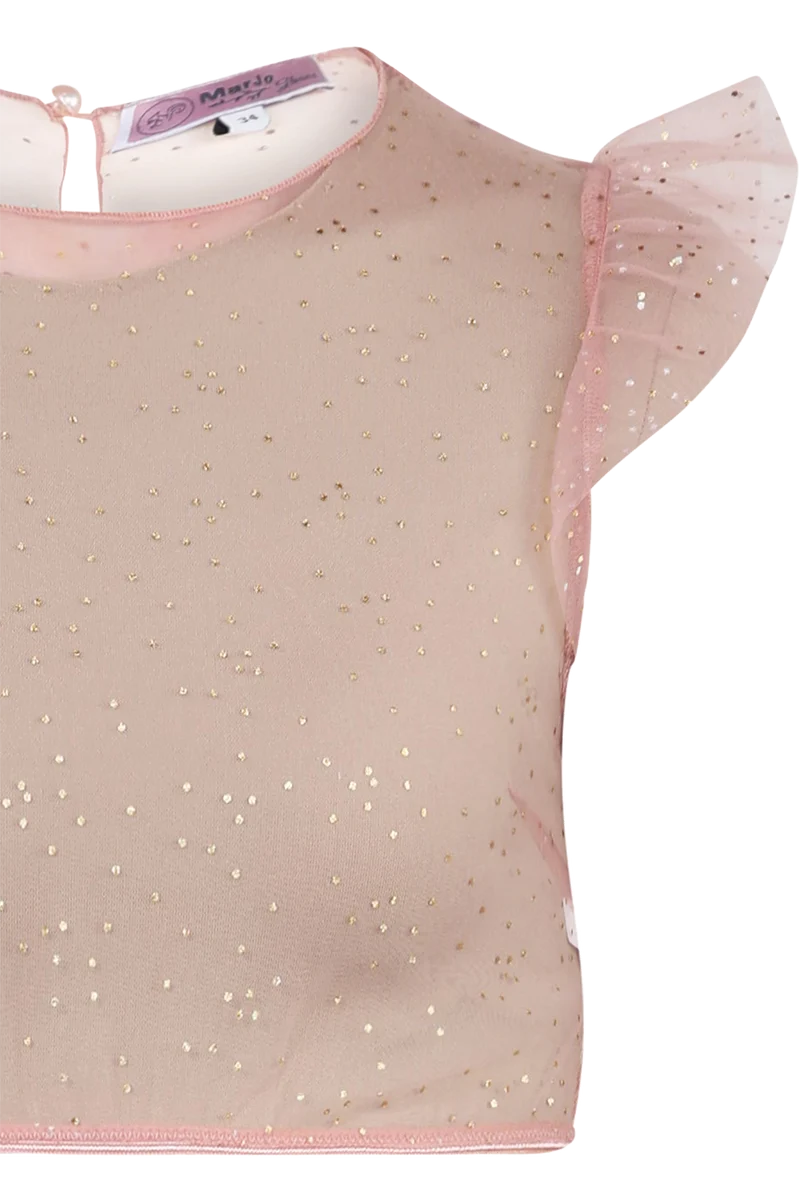 Dirndlbluse aus transparentem Tüll mit Glitzerpünktchen - flamingo