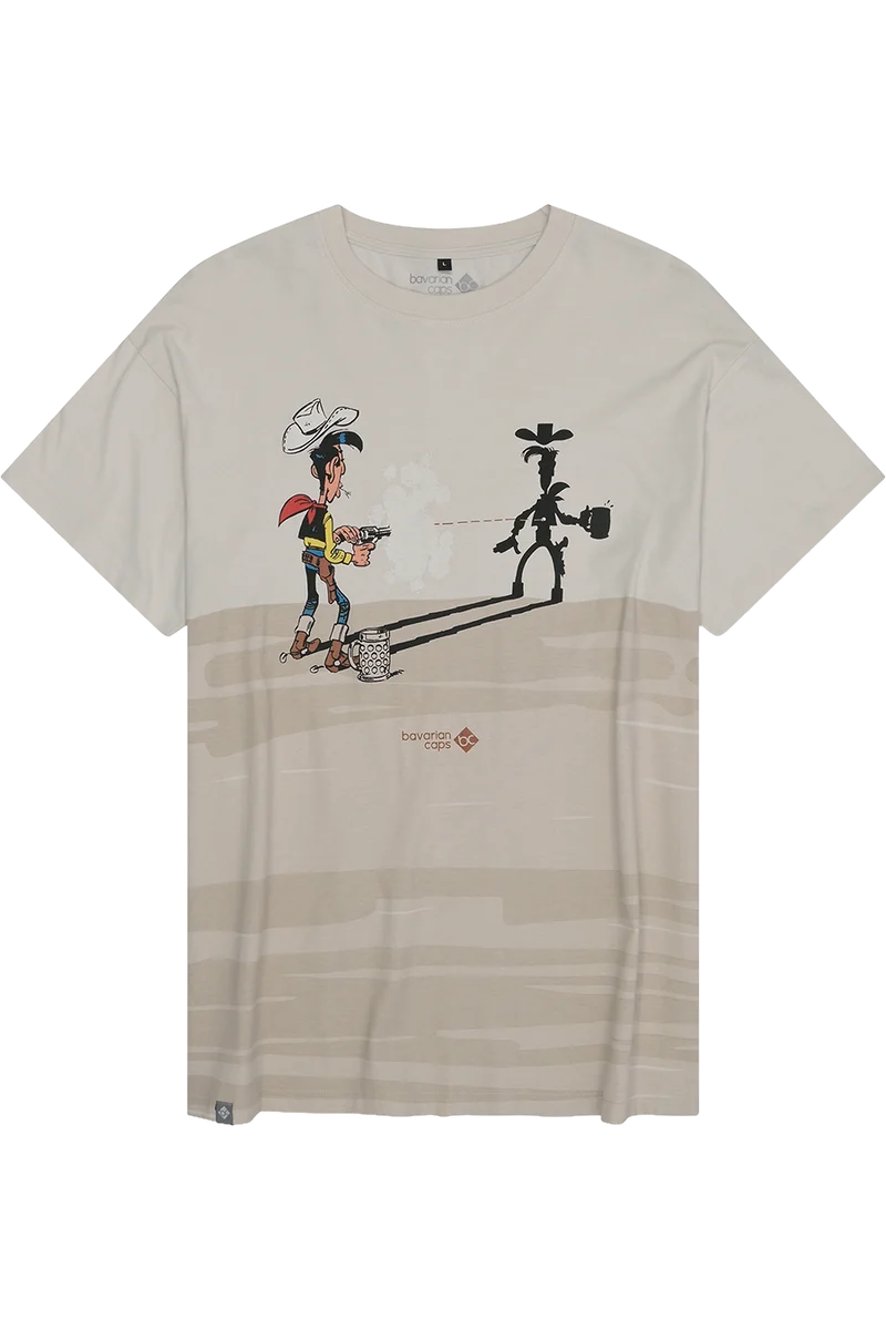 Herren T-Shirt mit humorvollem Lucky Luke-Druck - beige