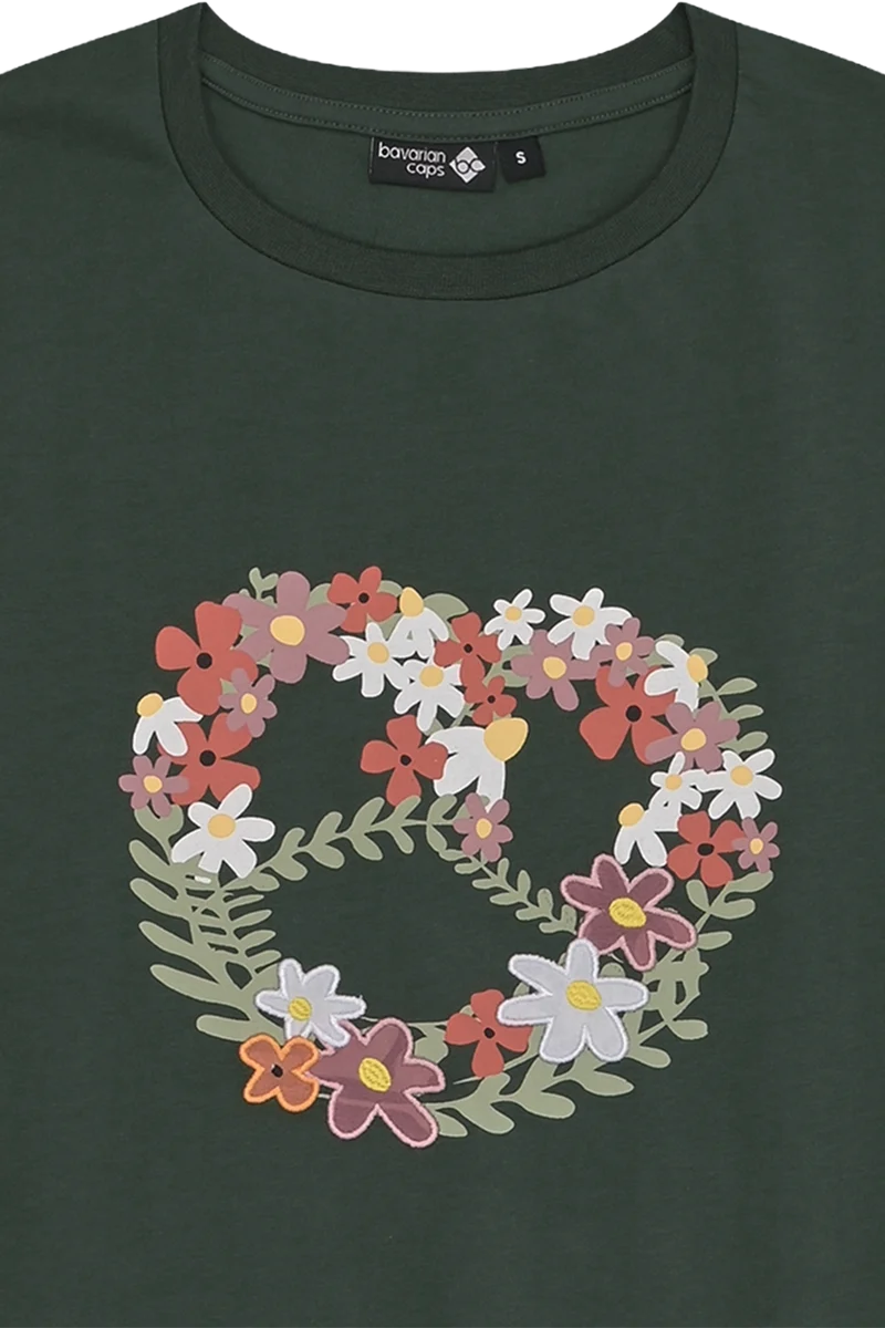 Damen T-Shirt mit floralem Brezenmotiv - tannengrün