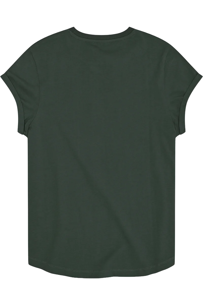 Damen T-Shirt mit floralem Brezenmotiv - tannengrün