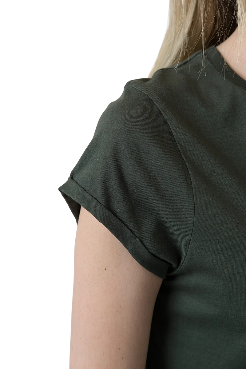 Damen T-Shirt mit floralem Brezenmotiv - tannengrün