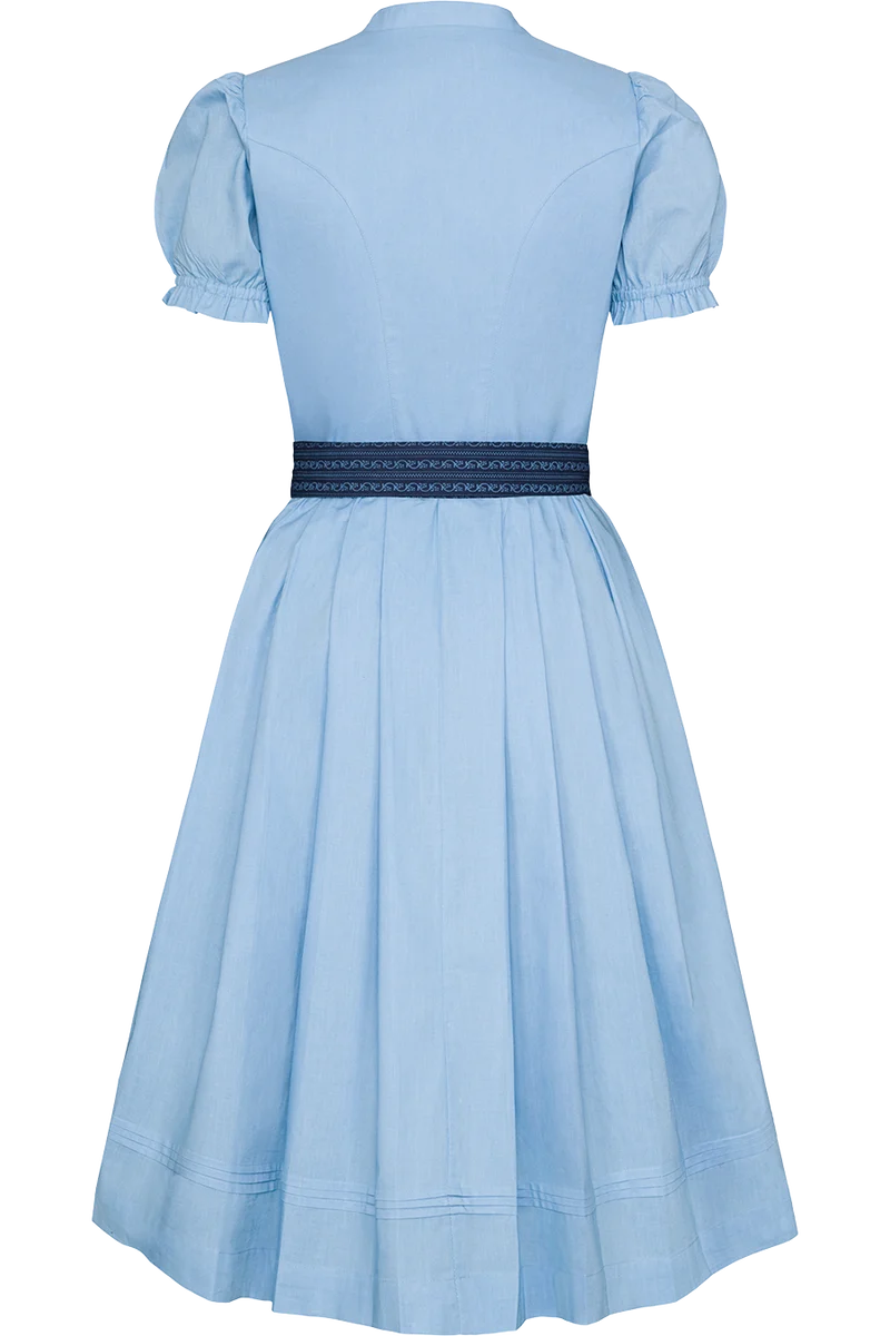 Midi-Baumwolldirndl mit Schürze und Gürtel - hellblau