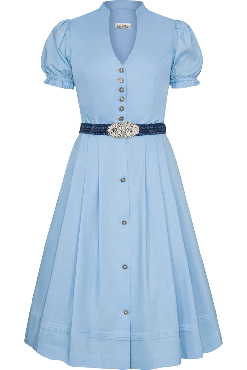 Midi-Baumwolldirndl mit Schürze und Gürtel - hellblau