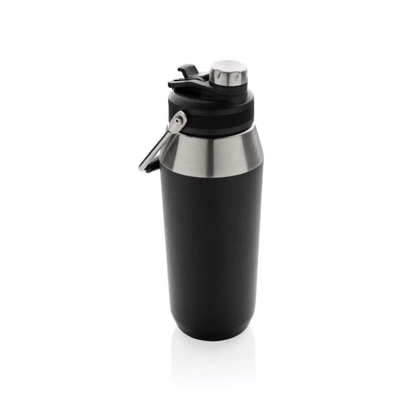 Schwarz 1L Dual-Deckel Vakuum StainlessSteel Flasche, multifunktional