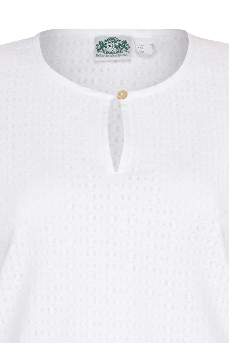 Damen Bluse mit Rundhalsausschnitt und Zierknopf